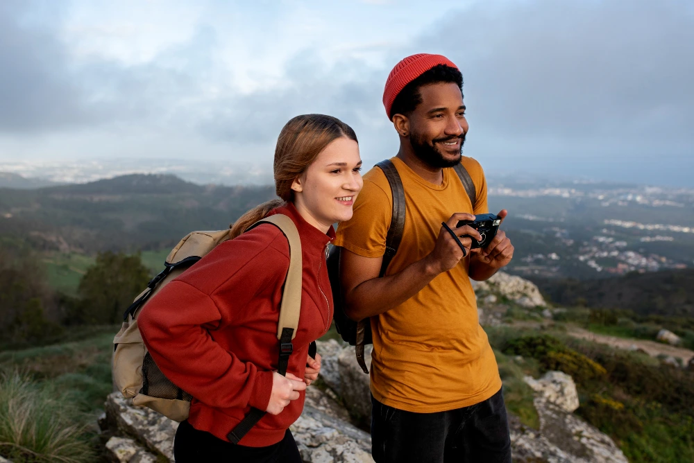 Tourist -couple-hiking-together. Tourist Visa